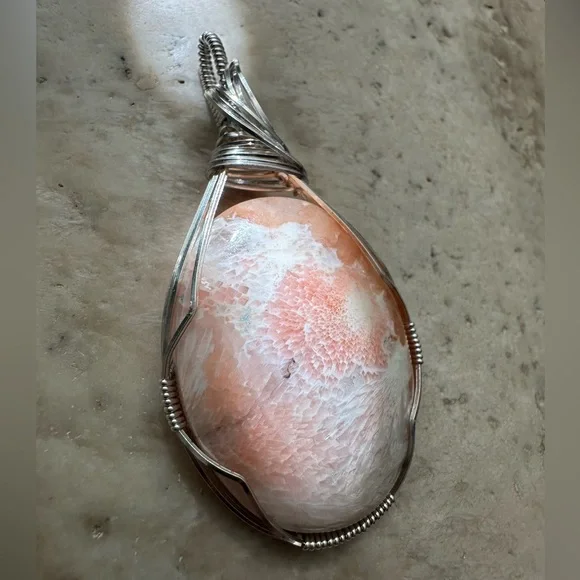 Sterling Silver Scolecite Stone Necklace Pendant - Picture 3 of 6